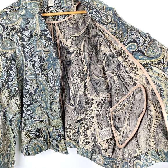 Sunset Cove Paisley Tapestry Blazer Size 14. Blue Black Gold Threads Floral - Picture 12 of 14